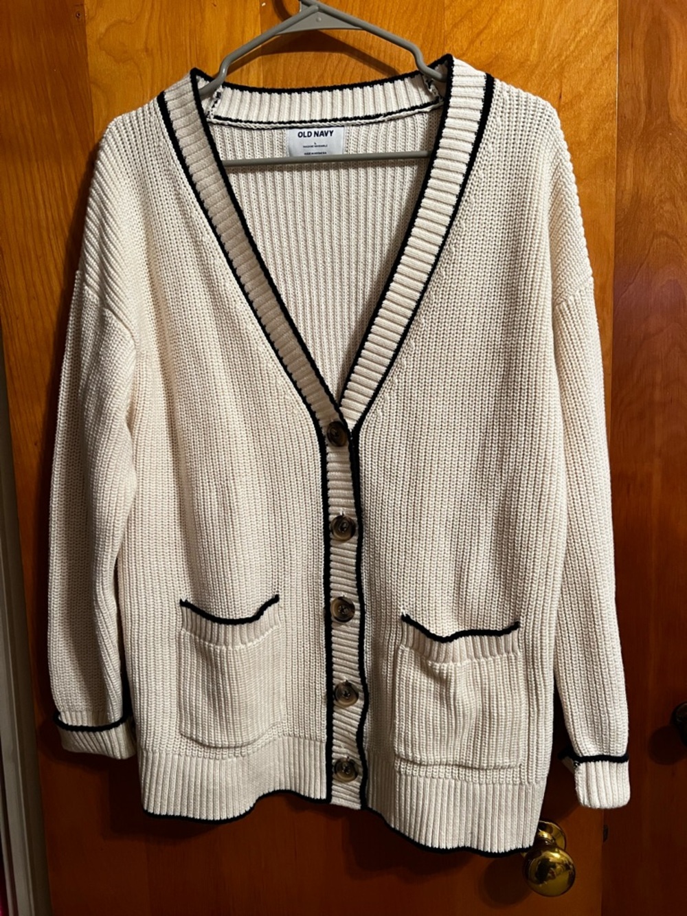 Old Navy Cream Knit Cardigan with Navy Trim